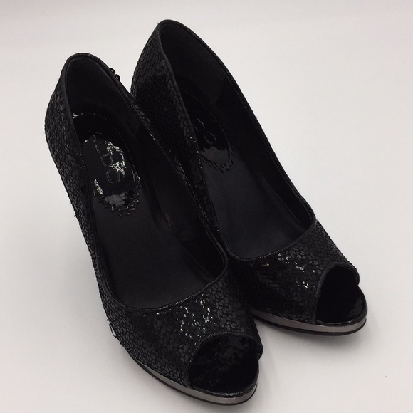 Aldo Ladies Black Sequin High Heels Pumps Open Toe Size 5.5 - Picture 8 of 11